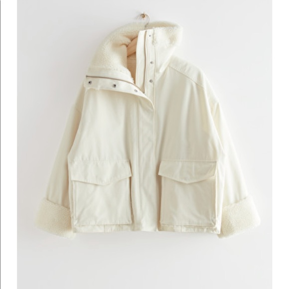 & Other Stories Boxy Oversized Shearling Jacket Black - Picture 3 of 5